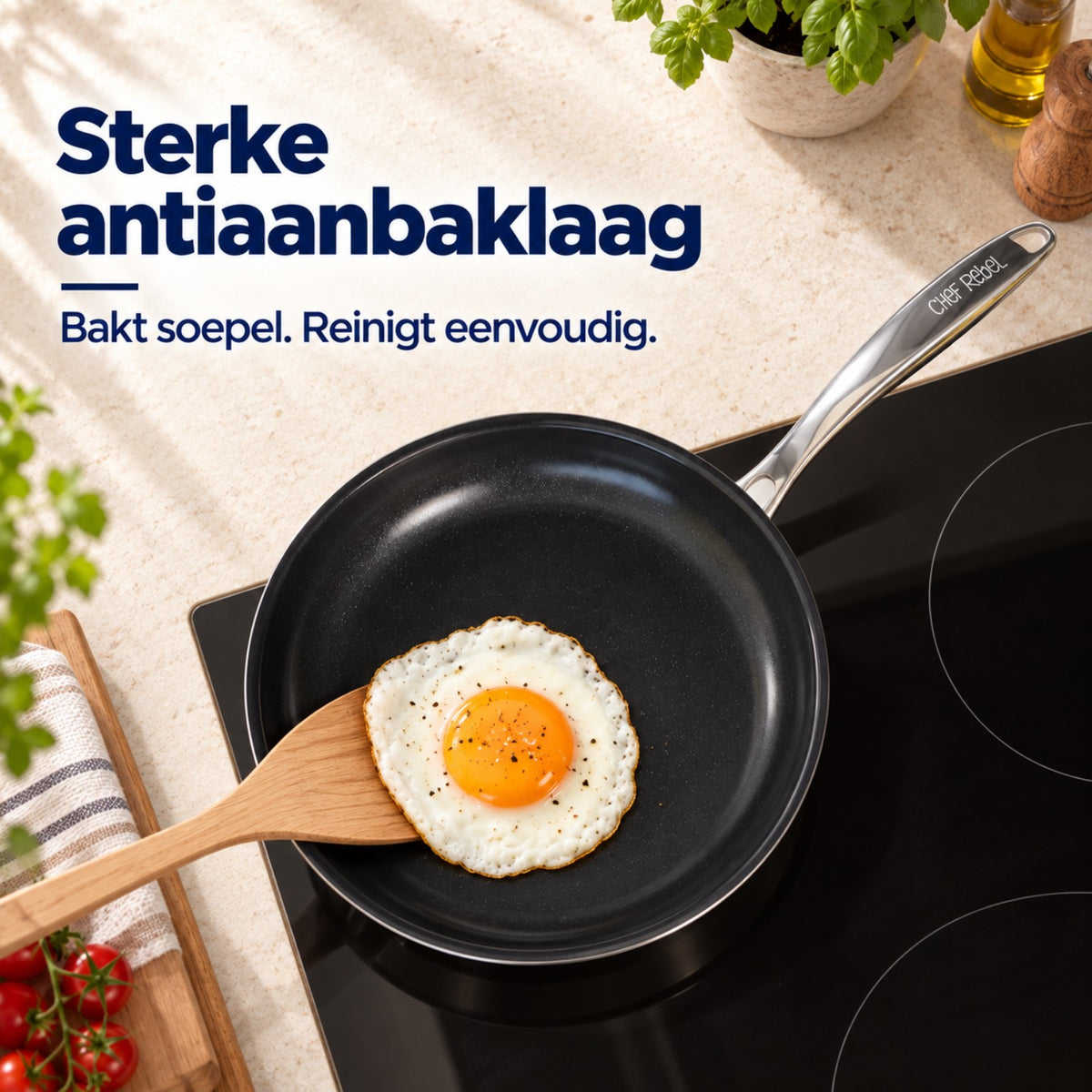 Sterke antiaanbaklaag van de Chef Rebel Premium G8 koekenpan