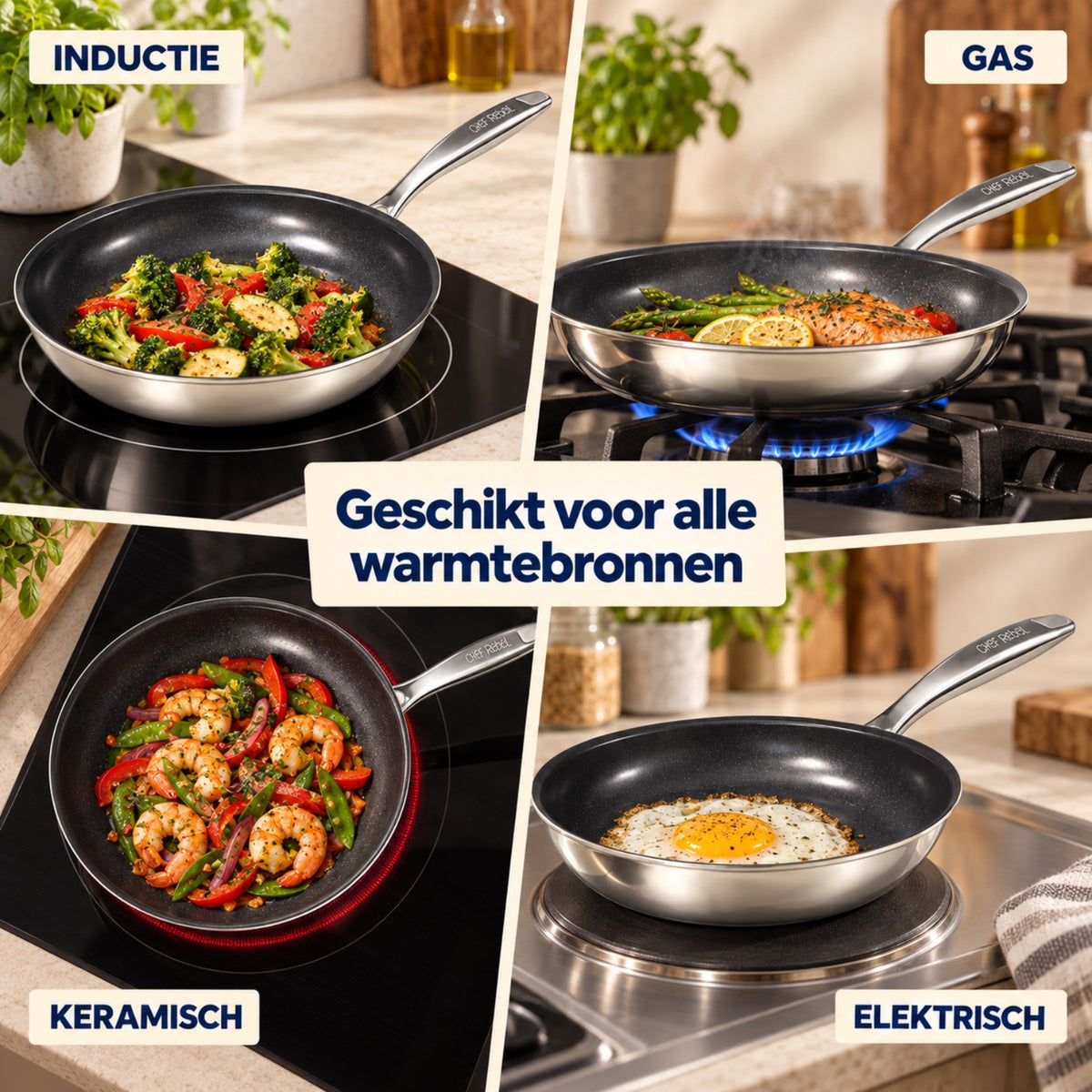 Koekenpan geschikt voor inductie, gas, keramisch en elektrisch