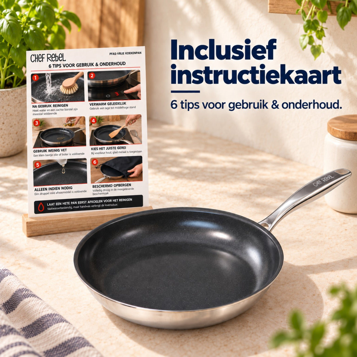 Chef Rebel Premium G8 koekenpan inclusief instructiekaart