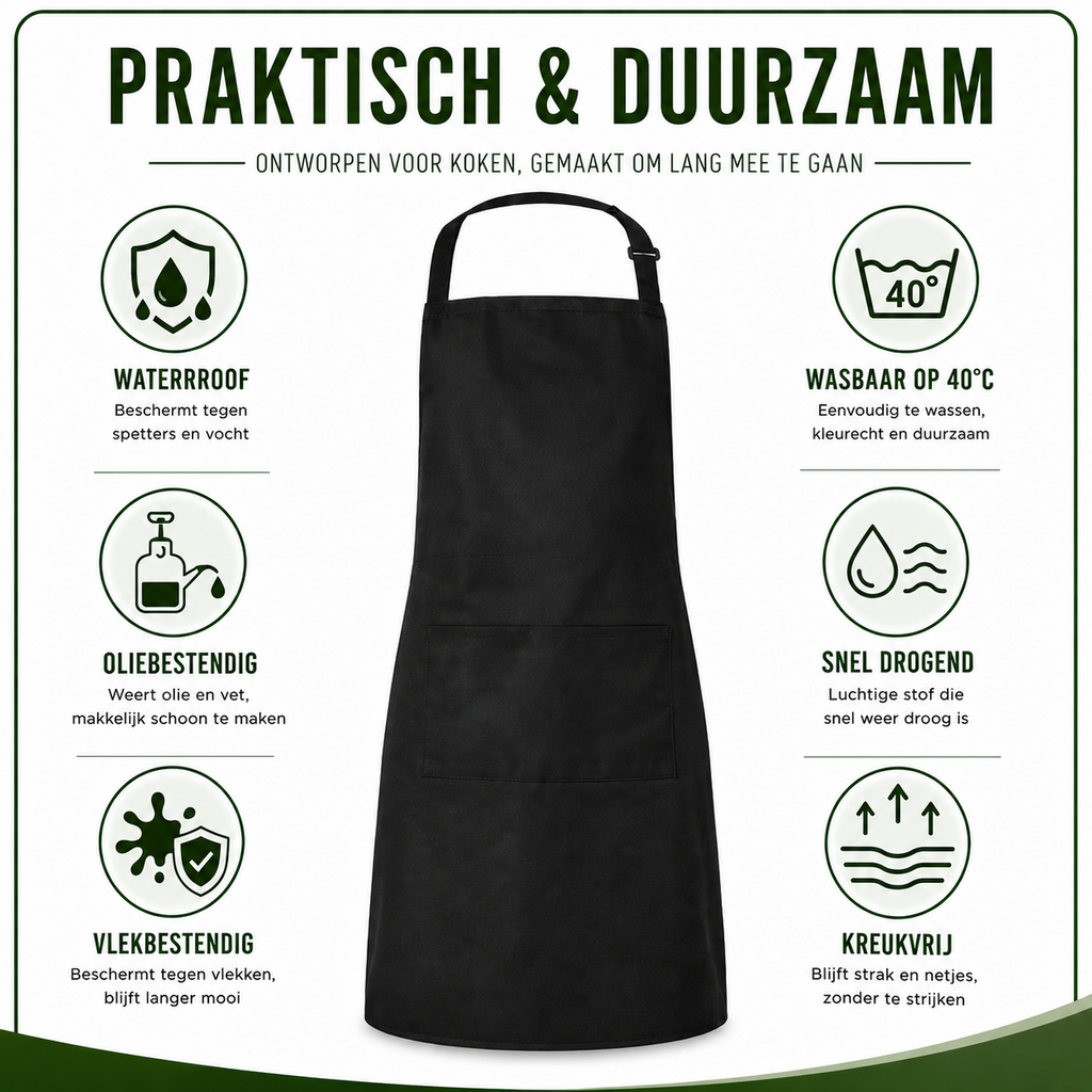 Chef Rebel Keukenschort Zwart - Verstelbaar & Waterafstotend