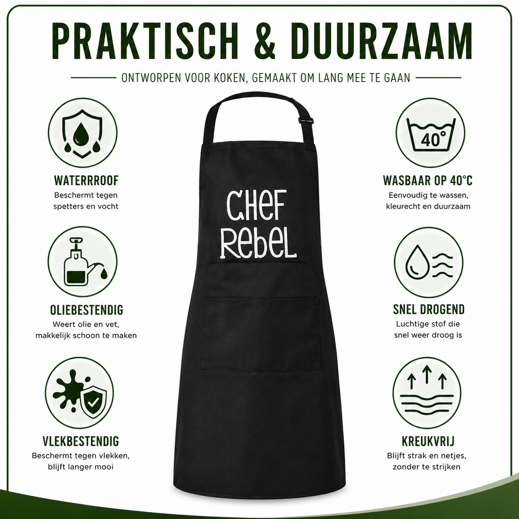 Chef Rebel Keukenschort met Logo - Zwart & Verstelbaar