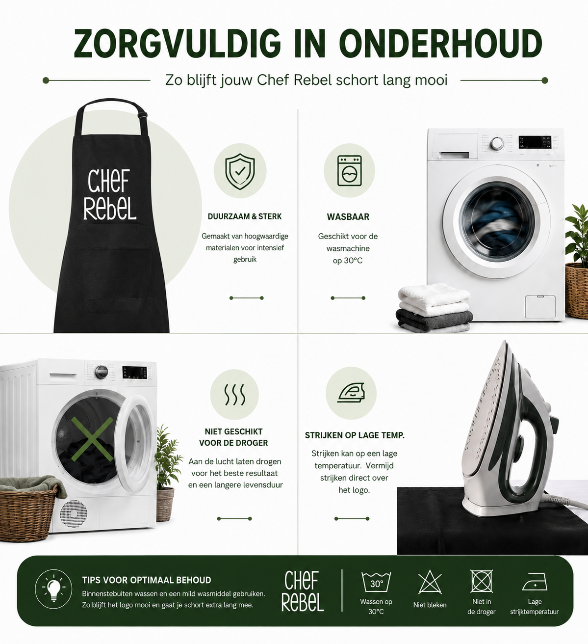 Chef Rebel Keukenschort met Logo - Zwart & Verstelbaar