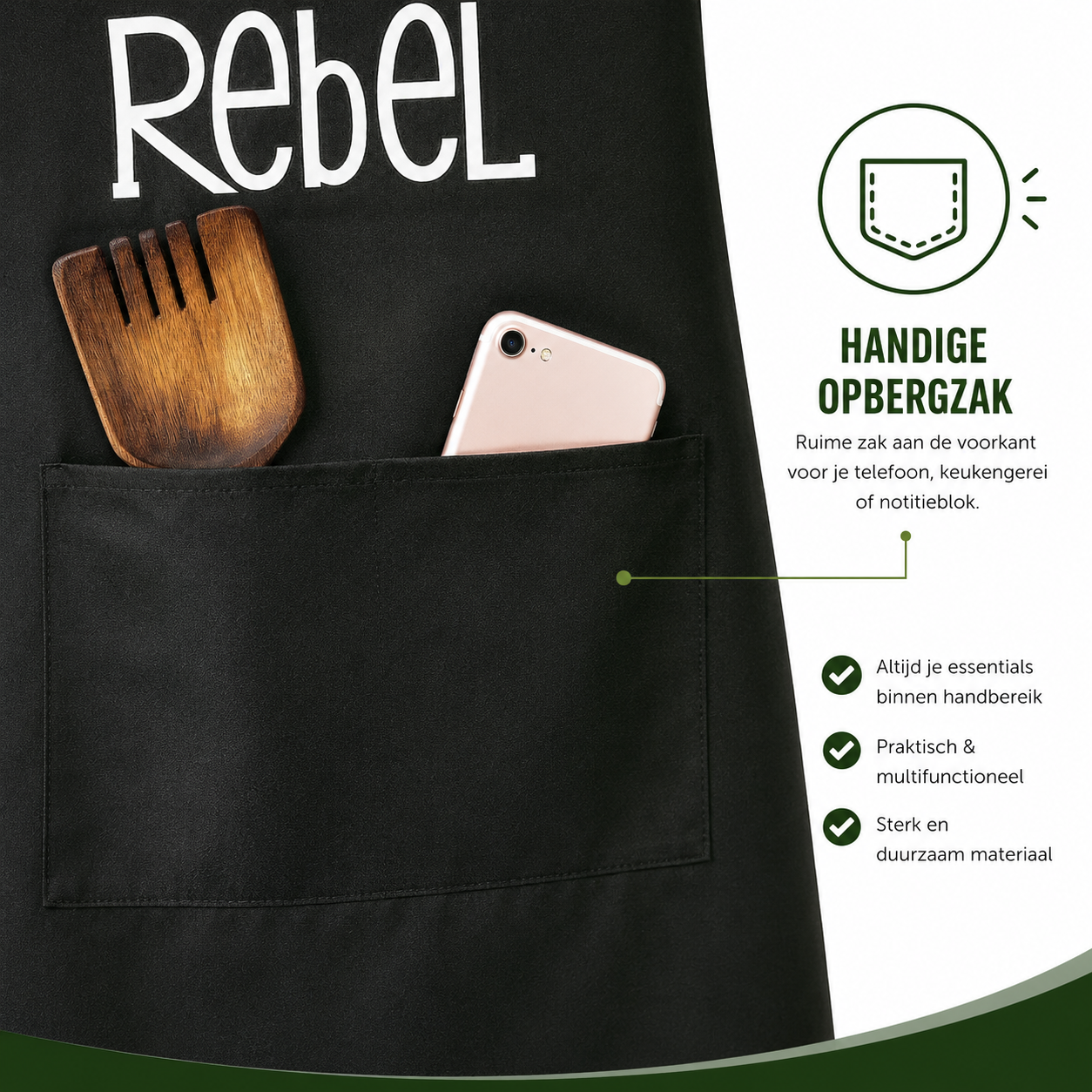 Chef Rebel Keukenschort met Logo - Zwart & Verstelbaar