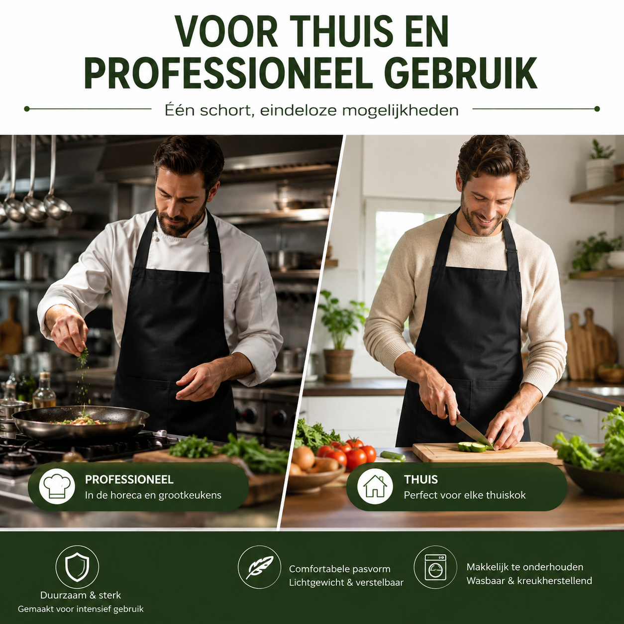 Chef Rebel Keukenschort Zwart - Verstelbaar & Waterafstotend