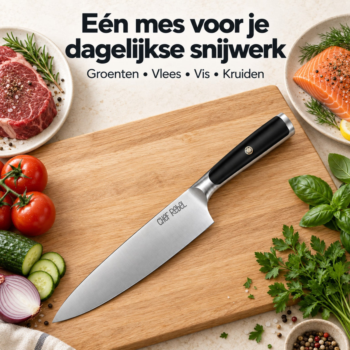 Koksmes voor groenten, vlees, vis en kruiden