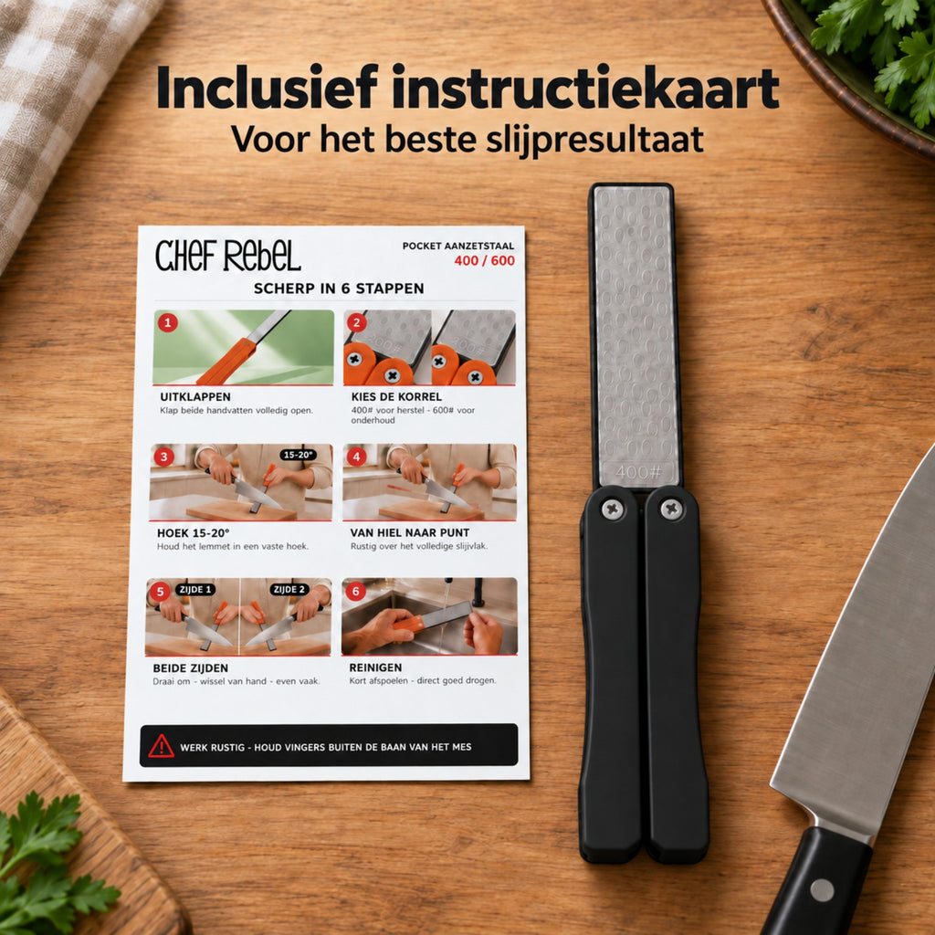 Zwarte Chef Rebel pocket messenslijper met instructiekaart