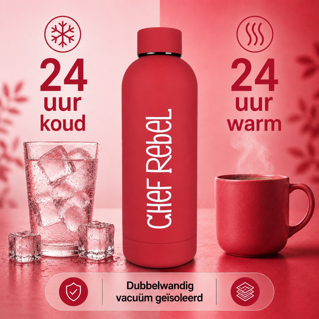 Chef Rebel thermosfles 500 ml rood houdt 24 uur koud en warm