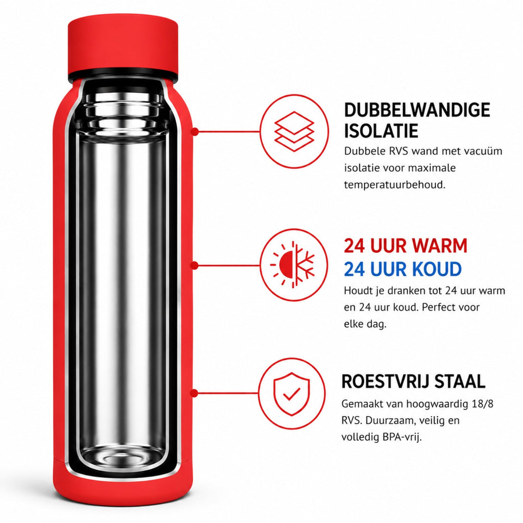 Chef Rebel thermosfles 500 ml rood met dubbelwandige vacuümisolatie