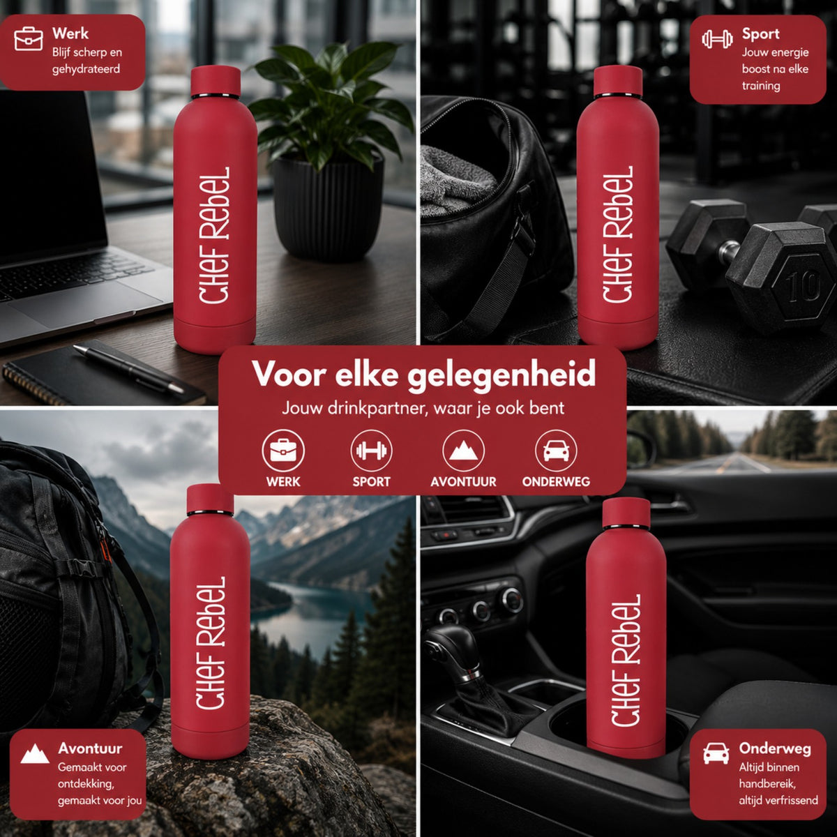 Chef Rebel thermosfles 500 ml rood voor werk sport avontuur en onderweg