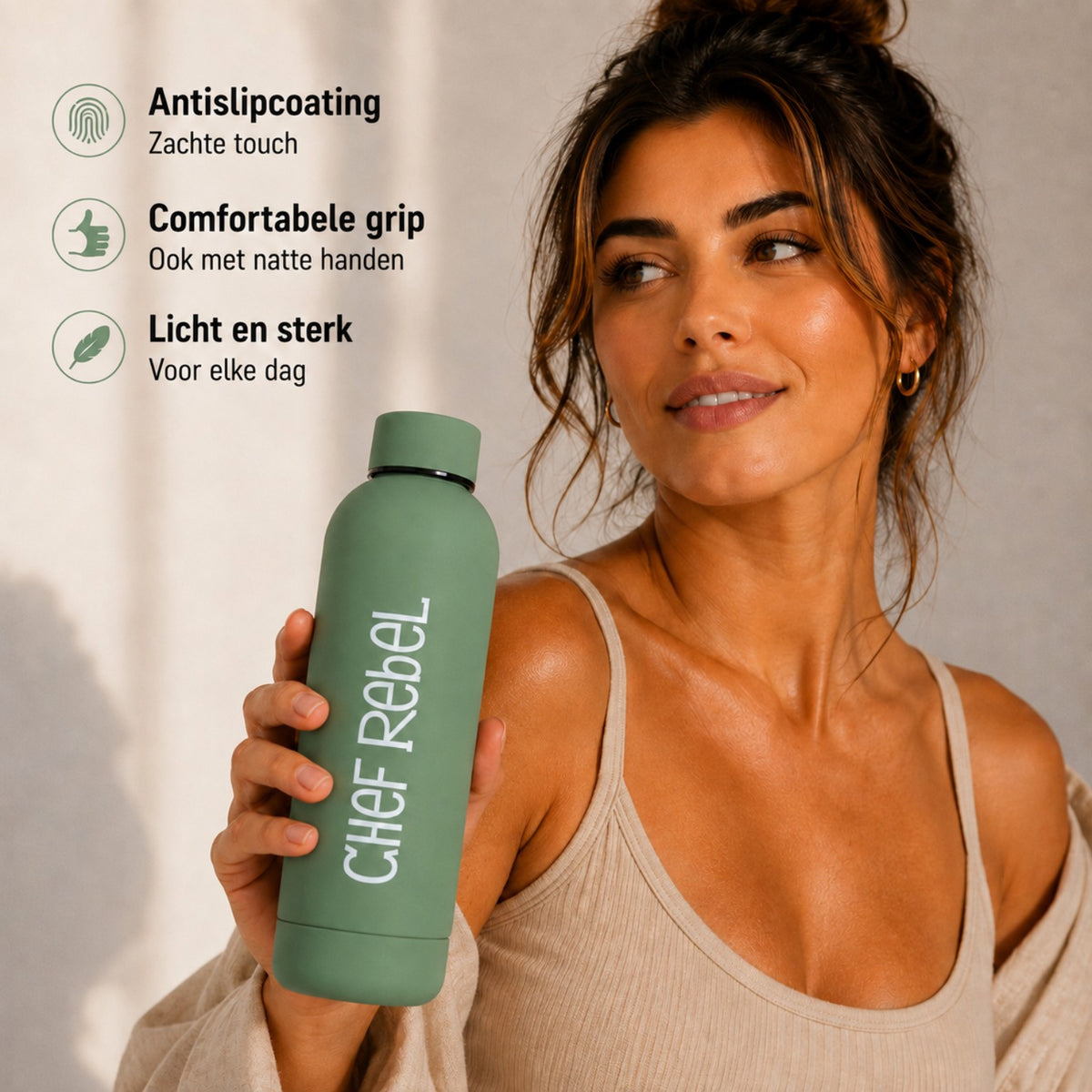 Chef Rebel thermosfles 500 ml saliegroen met antislipcoating