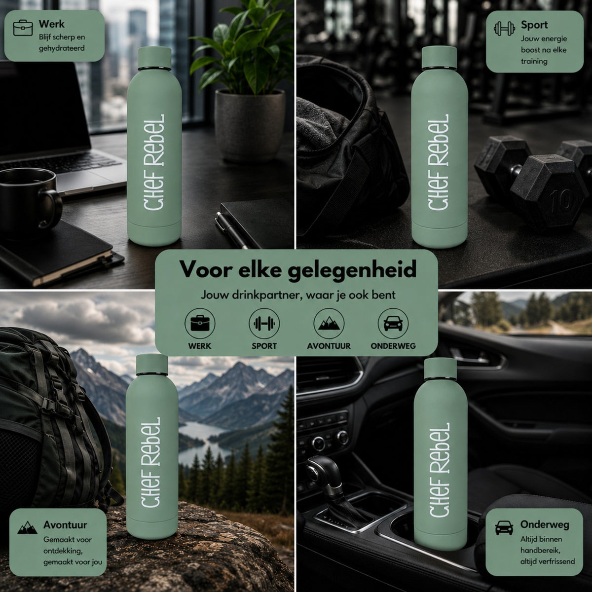 Chef Rebel thermosfles 500 ml saliegroen voor werk sport avontuur en onderweg