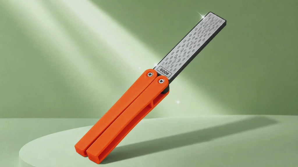Chef Rebel pocket aanzetstaal 400/600 grit – productvideo met oranje en zwarte uitvoering