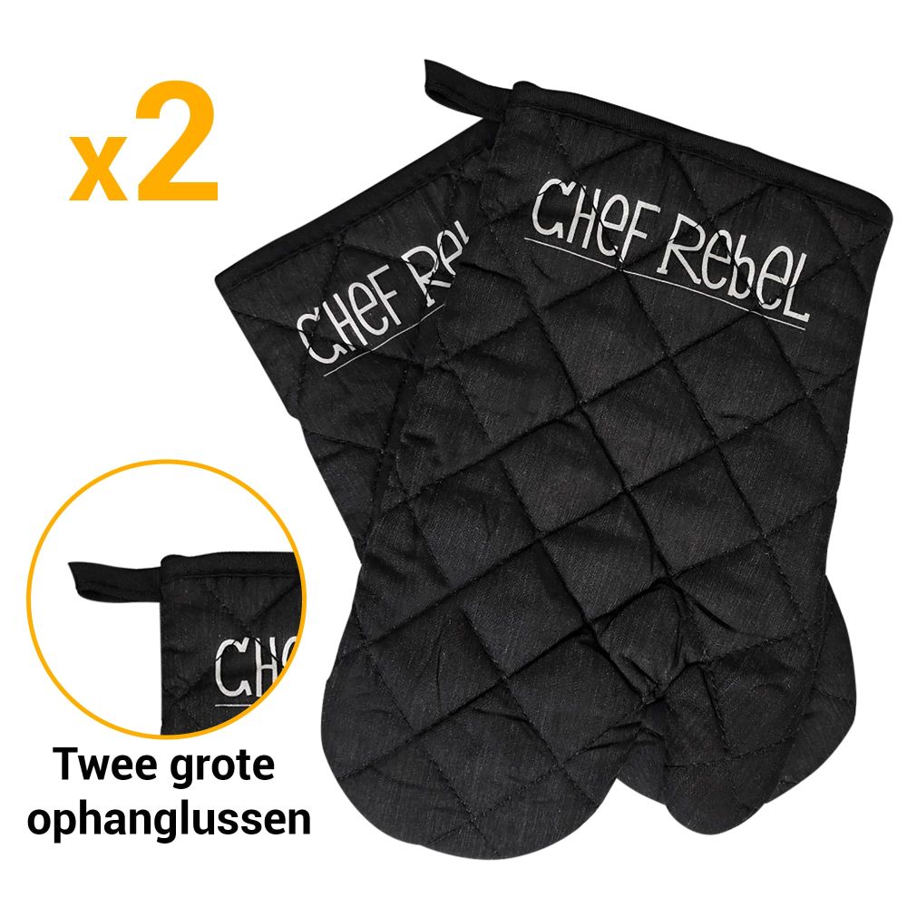 Chef Rebel Katoenen Ovenwanten Zwart - 2 Stuks