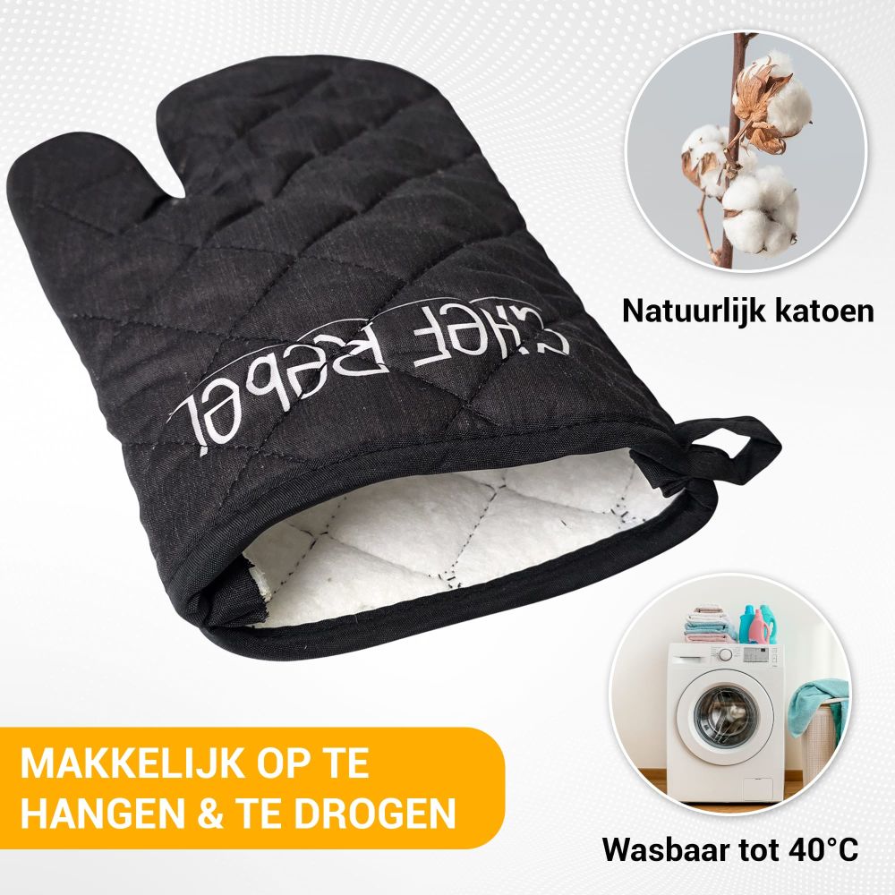 Chef Rebel Katoenen Ovenwanten Zwart - 2 Stuks